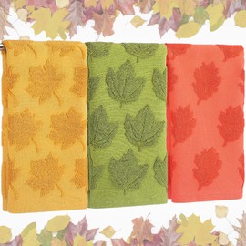 Oudain 3 Pcs Thanksgiving Fall 3D Jacquard Hand Towels Set Thanksgiving Maple Leaves Bath Towels 100% Cotton Soft Absorbent Autumn Decorative Bathroom Decor Gift,29.5 x 13.7 Inch
