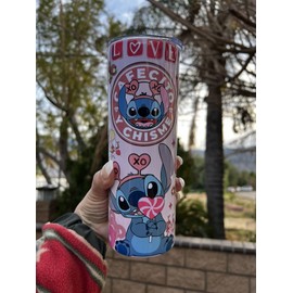 Decorated, Insulated, Spill Proof, Suitable for Hot Beverages, With Lid, With Straw *STITCH CAFECITO Stainless Steel Insulated 20oz Skinny Tumbler W/Lid and straw.*