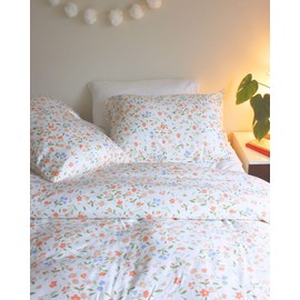 Green Philosophy Co. 100% Viscose Bamboo - 3pc Duvet Cover Set - Pillow Cases and Duvet Cover (Queen, Peach Blossoms)