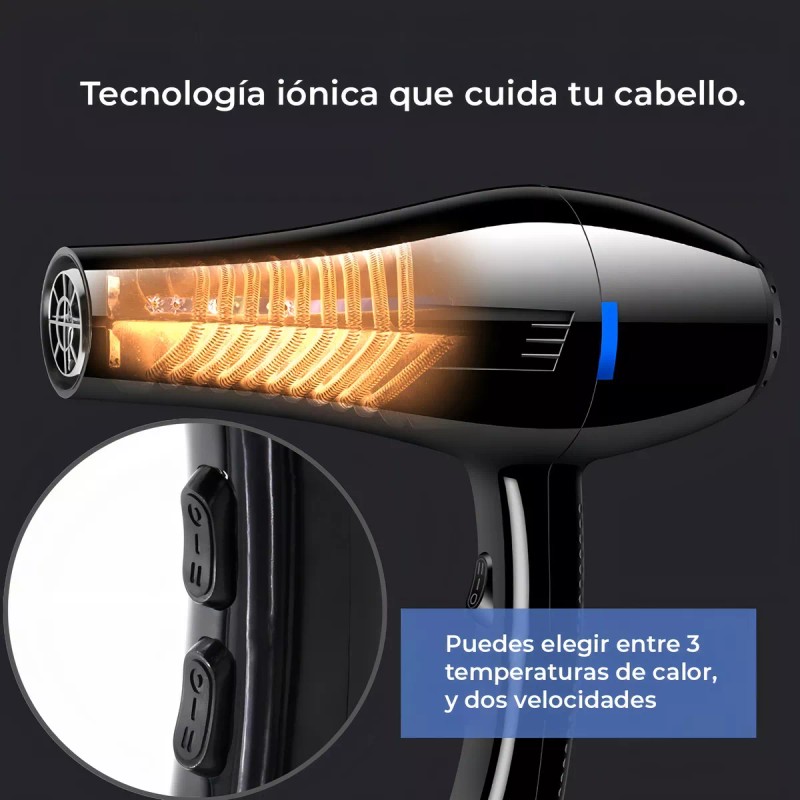 Ele-Gate Secadora De Cabello Profesional Portátil 1000w Frio Calor Color