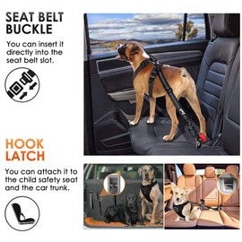Eyein Dog Seat Belt, 2 in 1 Attachment Dog Car Harnesses Belt, Hook Latch Bar & Seatbelt Buckle with Anti Shock Elastic Nylon Bungee Buffer, Adjustable Reflective Duty Pet Safety Belts for Vehicle