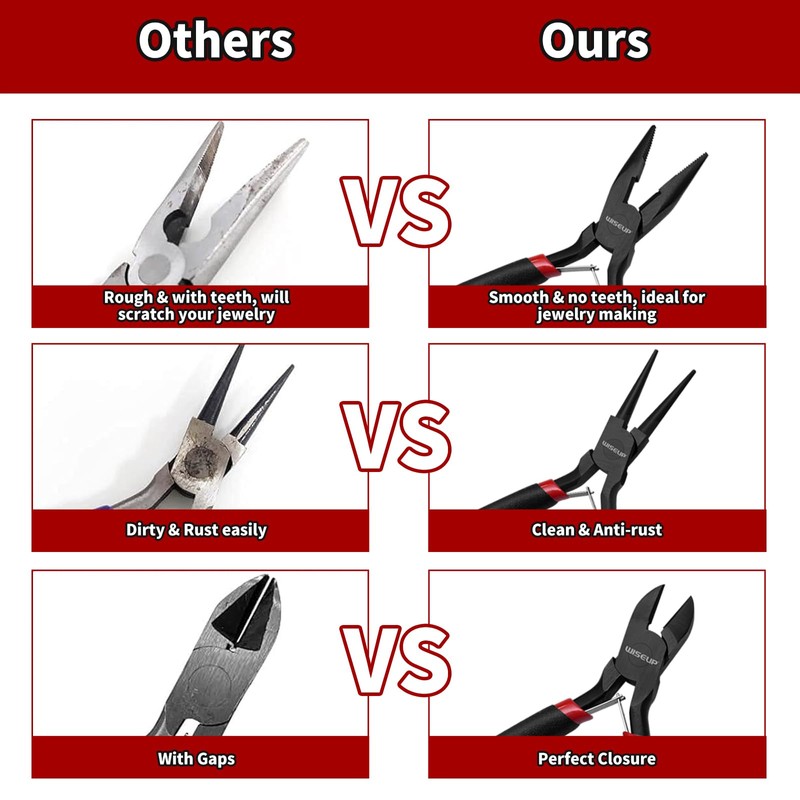 WISEUP 8-Piece Mini Pliers Set，Needle, Round, Flat, Long, Bent Nose,