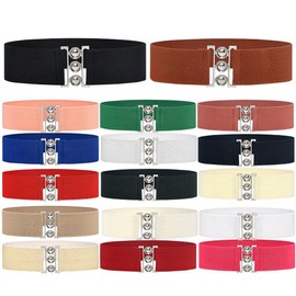 YOU&M Women's Elastic Stretch Wide Waist Belt Eye Buckle for Corset Shirts Dress Outside Girdle/Waistband Plus Size, Black+coffee, Medium