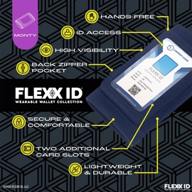 FLEXX ID Monty Double Sided Clear Window Badge Holder Wrist Wallet with Zipper Pocket - Quick Hands-Free Access for Secured Areas - 3 Card Slots - Ideal for Work, Gym, Travel and More (Blue)