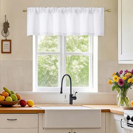 Simplebrand - Cenefa de color blanco puro para ventanas, cortinas de filtración de luz corta para cocina/ventanas pequeñas con bolsillo para barra, cenefa de cortina sólida con aislamiento térmico