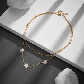 Fashion Jewelry Stainless Steel Flower DaisyFlower Necklace Double Layering Necklace Earrings Jeweley Set - Color: Bracelet A801