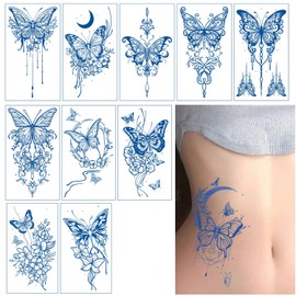 HOREJIA Jagua Tattoo Stickers, Pokumil Tattoo Stickers, Set of 10 Tattoos that Disappear in 2 Weeks Tattoo Stickers, Tattoo Stickers, Butterflies, Flowers, Spiders, Snakes, Waterproof, Long Lasting,
