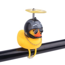x xotic tech Rubber Duck Bike Bell Decoration, Cute Yellow Squeeze Duck Bicycle Accessories w/Propeller Helmet for Car Dashboard Motorcycle Scooter Handlebar Horn Toy Sport(Black Iron)