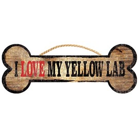 Fan Creations Pet Dog Wood Sign - Bone Shape I Love My Yellow Lab Labrador