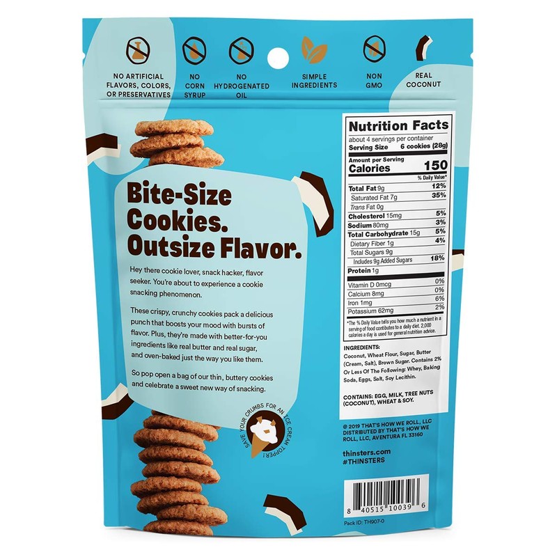 Thinsters Cookie Thins Toasted Coconut, Non GMO, 4 Ounce, Pack