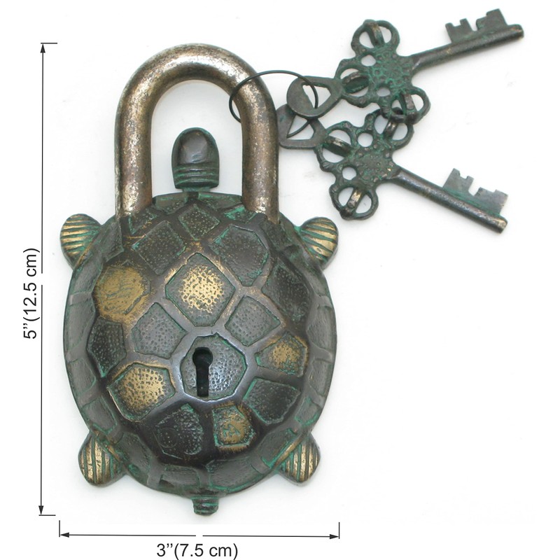 Two Moustaches Tortoise Design Green Coated Functional Brass Lock with