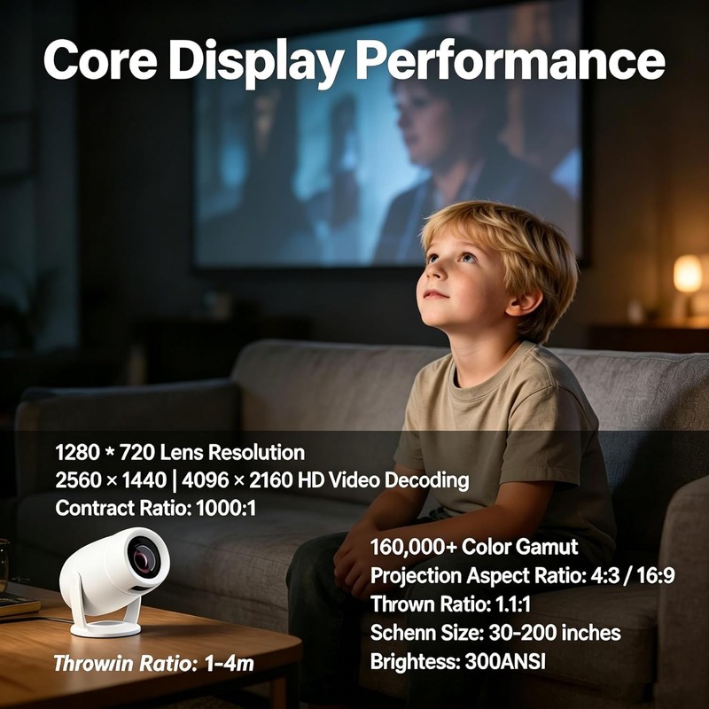 [Built-in Apps]Mini Projector with WiFi and Bluetooth,Portable Projector 4K Support
