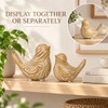 2 Pack Wood Grain Ceramic Bird Figurines, Small Bird Statues