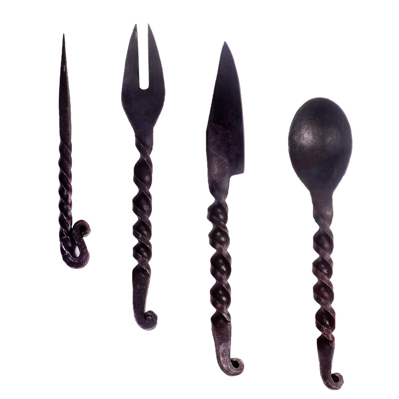 Viking Traders Hand-Forged Medieval Twisted Dining Hall Eating/Feasting Utensils set