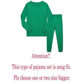KikizYe Kids Christmas Pajamas Little Boys & Girls Solid Colors Long Sleeve Cotton Pjs Toddler Green Pj Size 3T