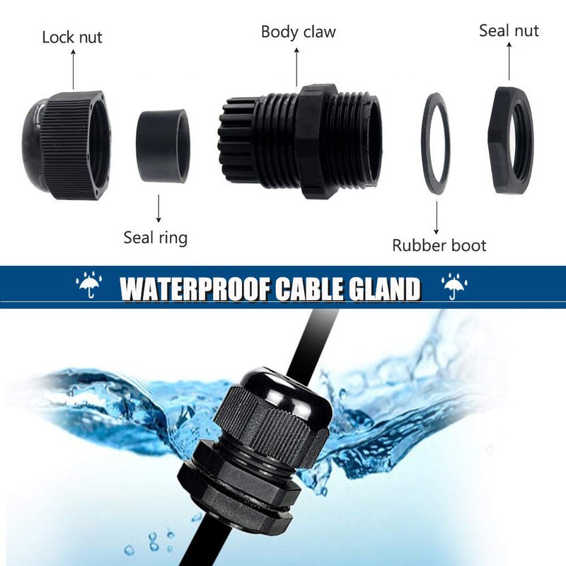 Gebildet 30Pcs PG13.5 Cable Gland, Plastic Waterproof Adjustable 6.0-12mm Cable