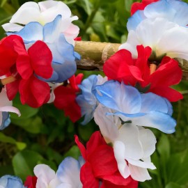 Hawaiian Silk Flower Lei - Red White & Blue - Designed In Hawaii