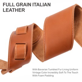 Nefelibata 3-Inch Guitar Strap, Full Grain Leather with Foam Padding and Cable Organizer Loop for Kids, Men and Women for Acoustic, Bass and Electric Guitar(Brown)