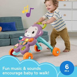 Fisher-Price Baby Push Toy Learn with Me Purple Monkey Walker Musical Learning Activity with Lights for Infants Ages 6+ Months
