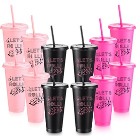 12 Pcs Bunco Party Supplies Bulk 24oz Let's Roll Dice Plastic Tumblers Bunco Cups with Lids and Straws Reusable Girls Weekend Cups Gifts for Women Game Night Casino Party Wedding Sleepover Slumber