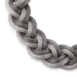 COOLSTEELANDBEYOND Grey Silver Statement Necklace Pendant, Braided Hollow Cable Large Bib Collar Choker, New Prom, Metal, No Gemstone