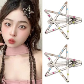 Star Hair Clips Y2K Metal Star Shaped Alligator Duck-Billed Hair Clips for Girls Women Cute Dotted Metal Hair Barrettes Hair Pin Ponytail Holders Hair Grips 2000s Aesthetic Hair Accessories 2 PCS
