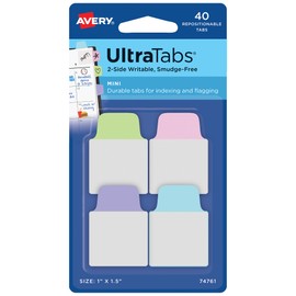 Avery Mini Ultra Tabs, 1 x 1.5, 2-Side Writable, Pastel Purple/Blue/Pink, 40 Repositionable Tabs, 72 Packs (74761)