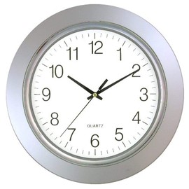 Timekeeper 13" Clock with Silver Frame and Chrome Bezel / Flat Glass Lens, Silver/White