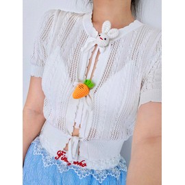 Crochet Handmade Kawaii Brooch for Backpacks Clothing Jackets Hats, Cute Pins for Women Girls(Carrot Rabbit)