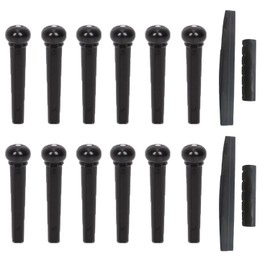 12 Pcs Acoustic Guitar Bridge Pins Pegs with 4 Pcs Guitar Bridge Saddle Nut (Black)