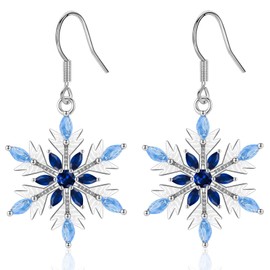 MASOP Snowflake Earrings Hanging AAA Cubic Zirconia Blue Earrings Christmas Gifts Jewellery for Women, Cubic Zirconia