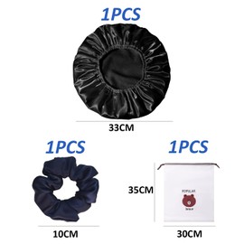 1 x three-layer shower cap with 1 x hair tie and 1 x storage bag, shower cap for women, girls (black)