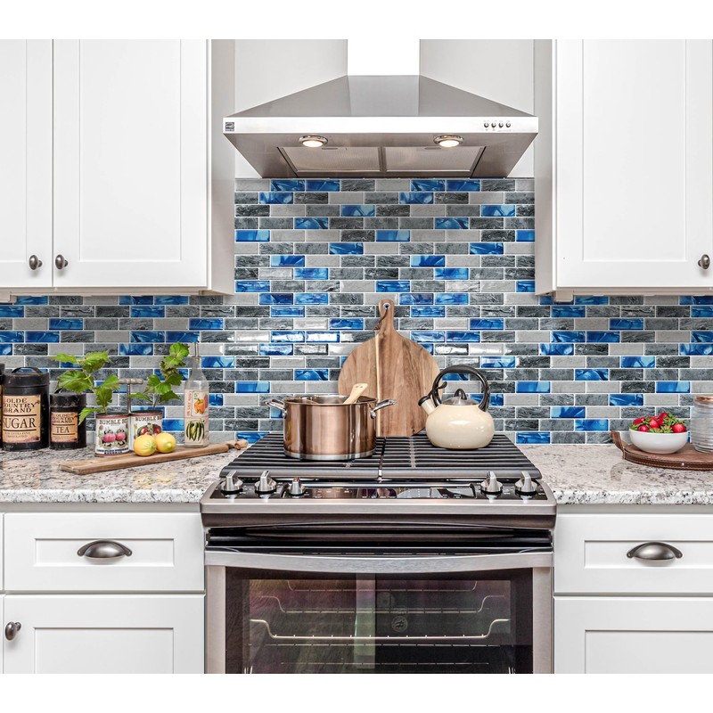 DEWOO Kitchen Backsplash Self Adhesive Wall 3D Marble Tiles Peel