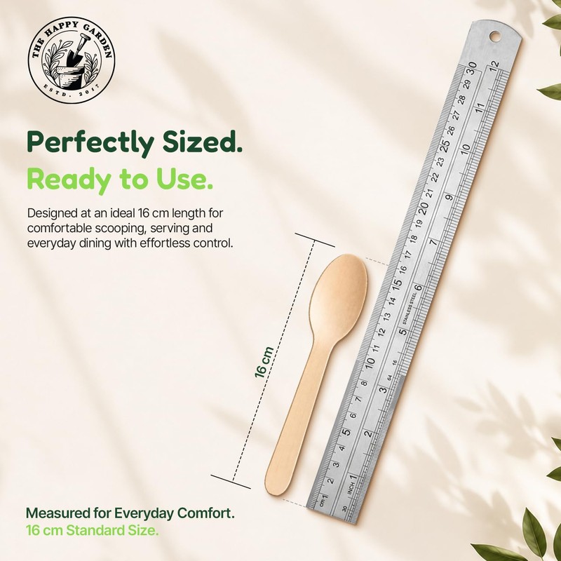 The Happy Garden Disposable Wooden Spoon, Pack of 100, 16