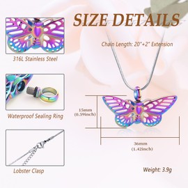 Minicremation Cremation Jewelry for Ashes Memorial Keepsake for Beloved's Ashes Urn Pendants Butterfly Cremation Necklace for Ashes (Colorful)