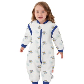 LAT Baby Sleeping Bag with Feet Removable Sleeves, 2.5 TOG 100% Cotton Toddler Sleeping Bag with Legs, 3-way Zipper Winter Wearable Blanket