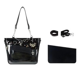 Vobomo Love-Chains Ita Bag Pins Display Single Shoulder Crossbody Bag PU Leather Big Capacity Handbag Chain Clear Purse with Insert (Black)