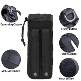 VPB 2pcs Molle Water Bottle Holder,Sports Molle Water Bottle Pouch,1000D Nylon Water Bottle Carrier Bag With Drawstring Top Mesh Bottom Practical Molle Cup Holder for Outdoor Camping