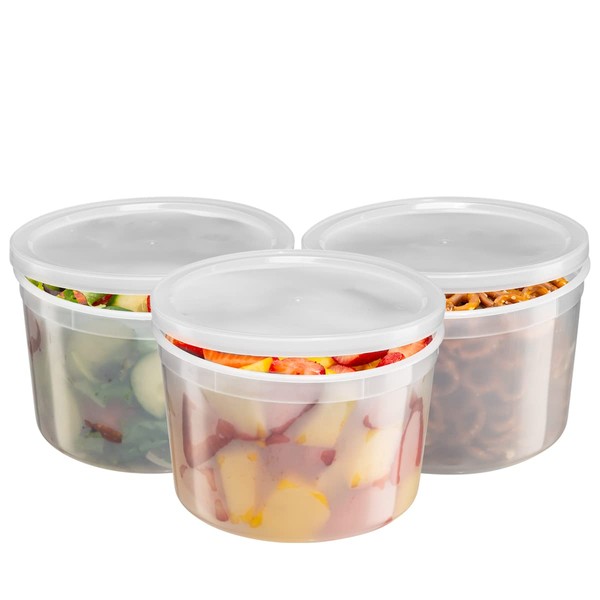 [24 Sets] 64 oz. Plastic Food Storage Deli Containers with Lids, Ice Cream Bucket & Soup Pail
