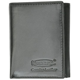 Outside ID Window Genuine Leather Trifold Multi-Card Compact Wallet with Logo