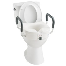 Raised Toilet Seat with Removable Padded Arms Adjustable Width 5" Toilet Seat Riser Supports 300lbs for Seniors, Pregnant, Handicap(N1FYT13-AZ)