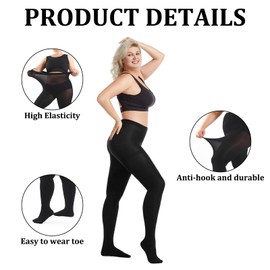 2 Pairs Plus Size Tights 40 Denier Black Tights Women with Enough Elasticity Run Resistant Snag Tights High Waist Tummy Control Footed Tights Ladies Durable Opaque Pantyhose XL