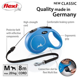 Flexi New Classic Cord Blue Medium 8m Retractable Dog Leash/Lead for dogs up to 20kgs/44lbs