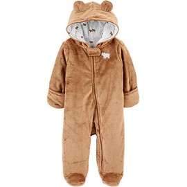 Simple Joys by Carter's Baby Fleece Footed Jumpsuit Pram, Brown Bear, 6-9 Months