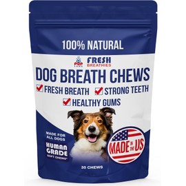 Fresh Breathies, All-Natural Dental Chews for Dogs, Dog Breath Treatment That Supports Gut Health and Immune System, Dog Teeth Cleaning Chews, Dental Treats for Dogs Made in The USA, 30 Count