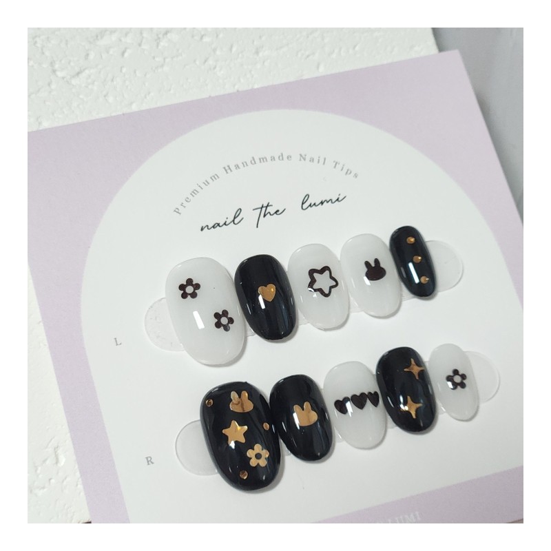Mono gold drawing Handmade nail tip - Coffin / 모노
