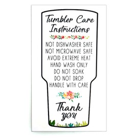 50 Tumbler Care cards, Tumbler Care Instructions, Tumbler care and cleaning cards, cup care instructions
