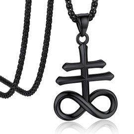 Bandmax Satanic Leviathan Cross Pendant Necklace Stainless Steel Black Devil Demon Brimstone Cross Pendant Church of Satan Worship Religions Jewelry