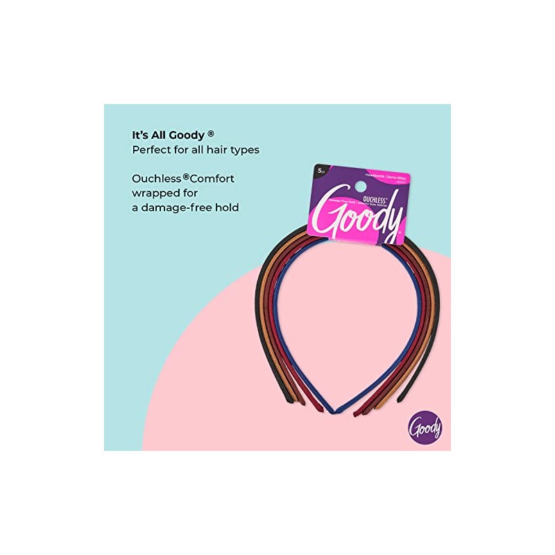 Goody Women's Classics Shoestring Fabric Headband, 5 Count