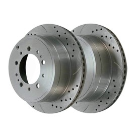 AutoShack Rear Drilled Slotted Brake Rotors Silver Pair of 2 Driver and Passenger Side Replacement for Toyota Land Cruiser 2007-2021 Tundra 2008-2022 Sequoia 2008-2011 2013-21 Lexus LX570 PR41485DSZPR